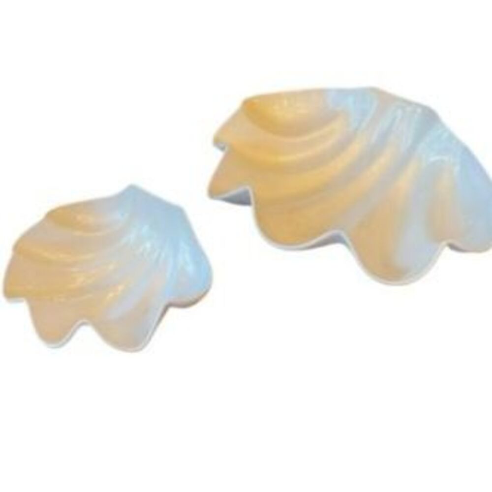 Vintage Scalloped Clam Seashell Serving Dip And Chip Set White Plastic